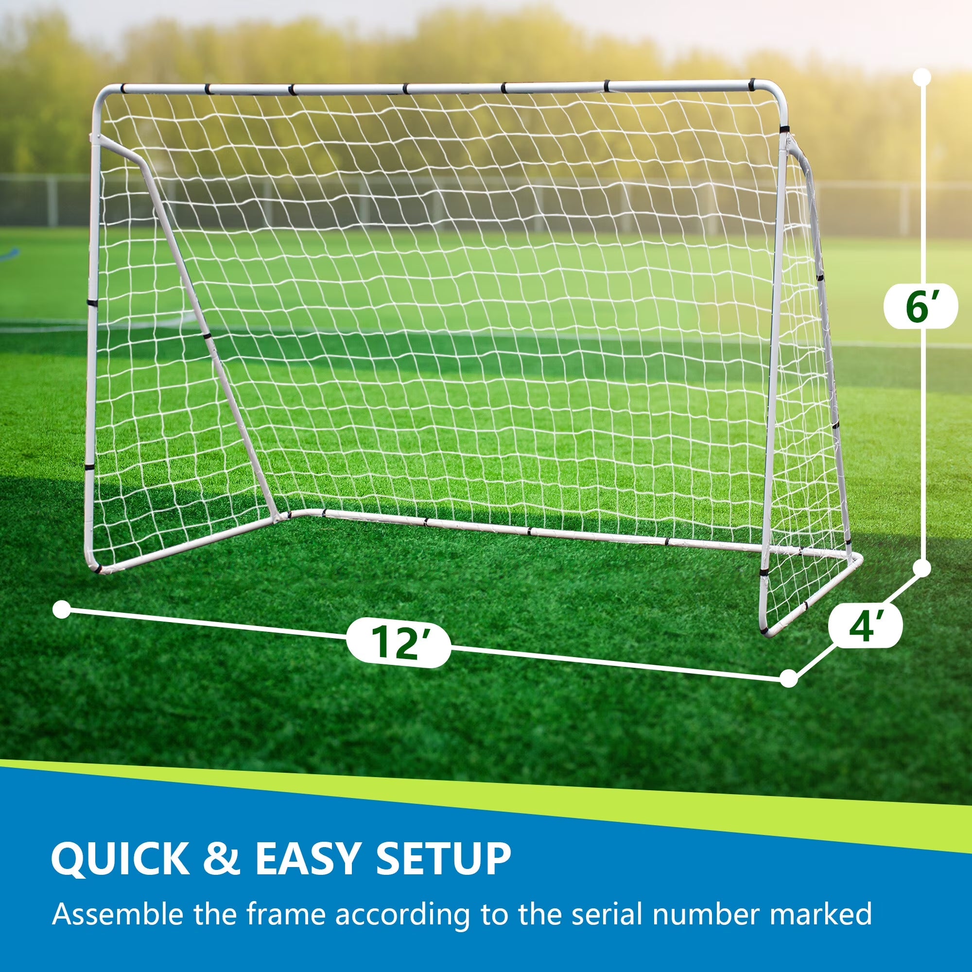 12FT X 6FT Portable Soccer Goal Net Adult Kids Outdoor Soccer Training Steel Frame