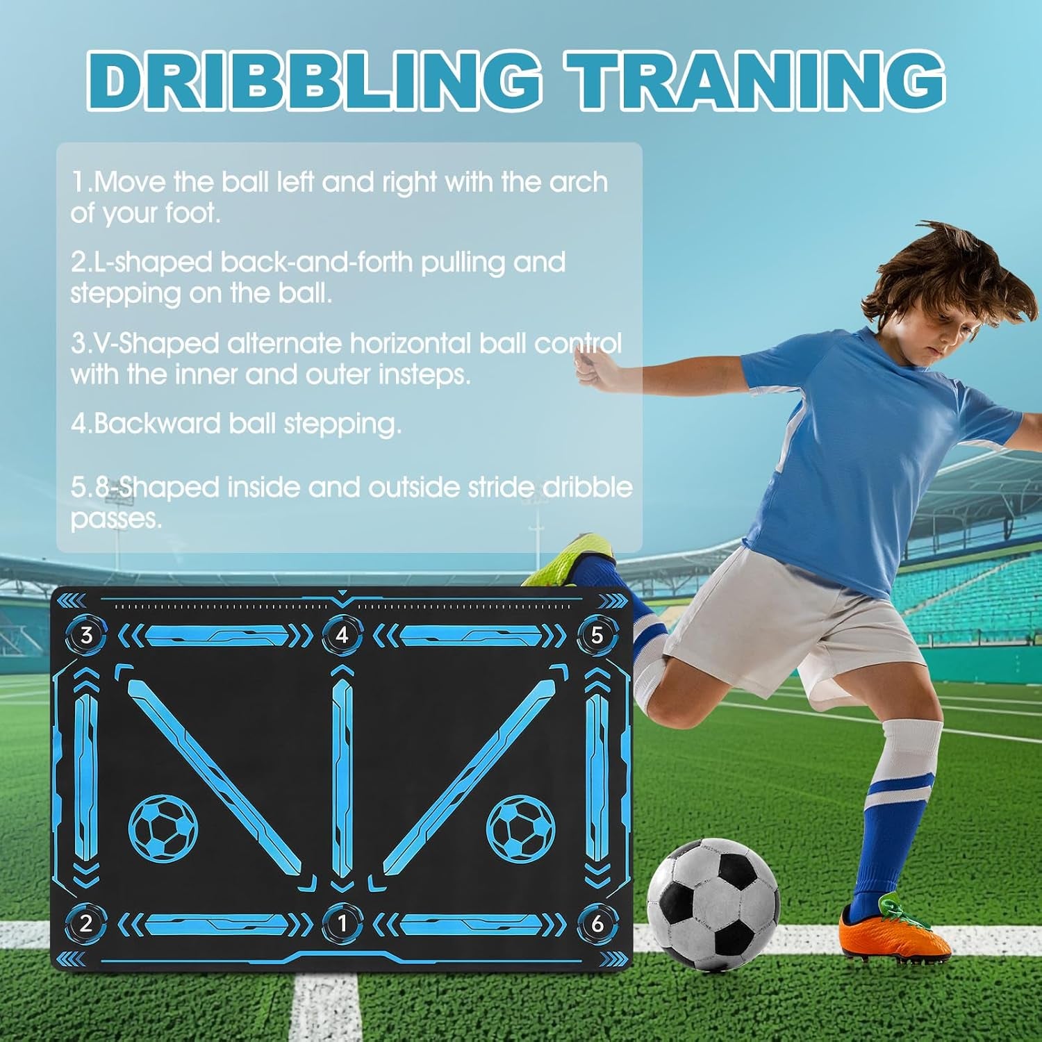 Soccer Training Mat, Football Footstep Mat, Footstep Equipment for All Levels and Ages to Improve Speed, Good Gift for Football Lover