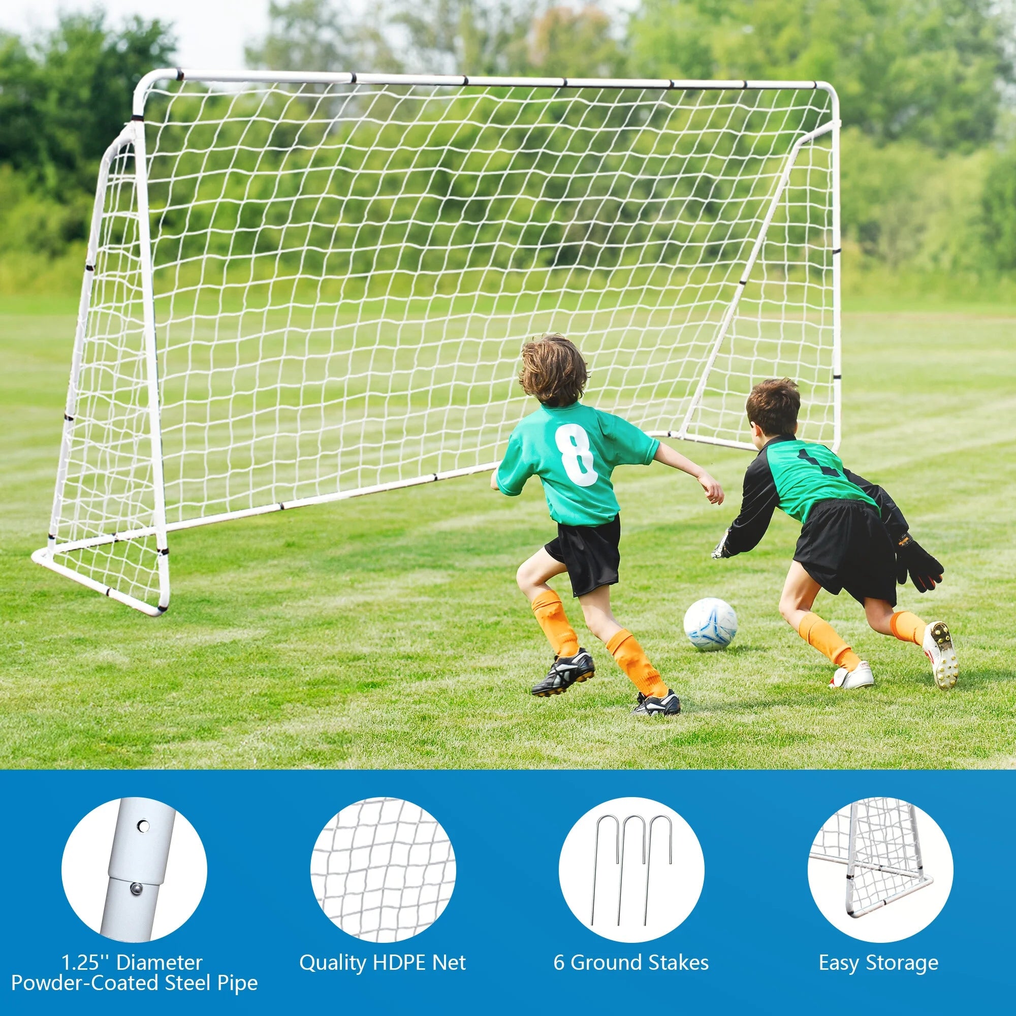 12FT X 6FT Portable Soccer Goal Net Adult Kids Outdoor Soccer Training Steel Frame